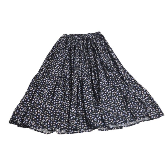 Vintage Enywear Enytime Skirt OS Petite Blue Floral Tiered Midi Cottagecore Boho - Picture 9 of 14